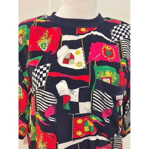 Vintage NWT August Silk Diane Gilman 90s Silk 2 Piece Flag Print Top and Pants L - Picture 3 of 11